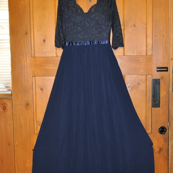 Women's Retro Vintage Floral Lace V Neck Evening Bridesmaid Formal Long Dress - Picture 3 of 6